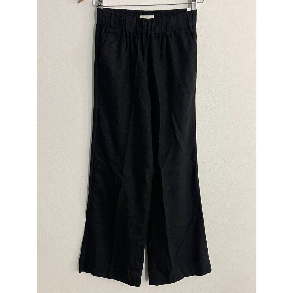 Abercrombie & Fitch XS Pants Black Linen Blend Pockets Elastic Waist Pull On NEW
